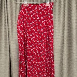 Size Small Red A Line Skirt with Back Elastic and Side Slit Pockets